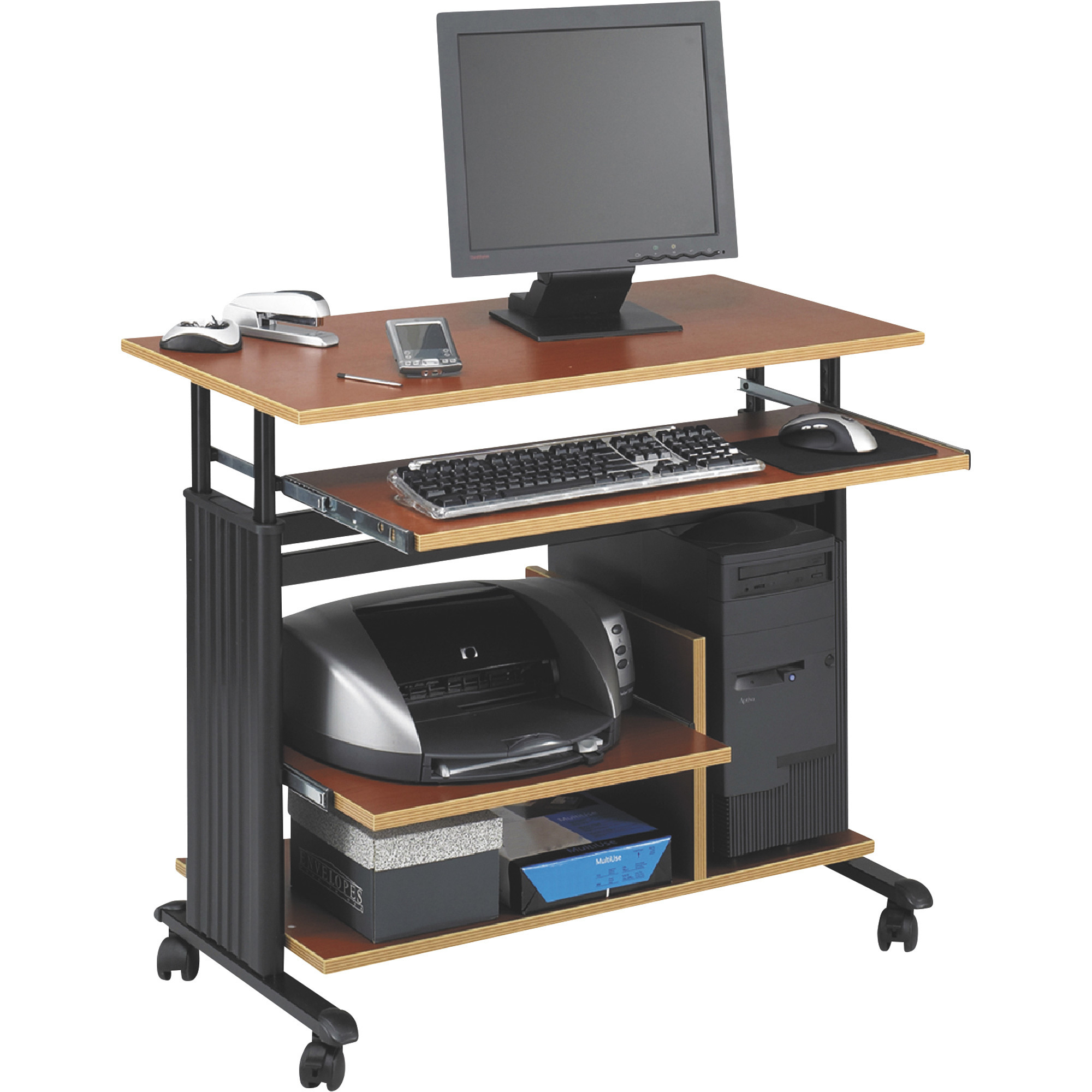 Safco Muv Adjustable-Height Mini Tower Mobile Computer Standing Desk, Cherry/Black, Model# 1927CY